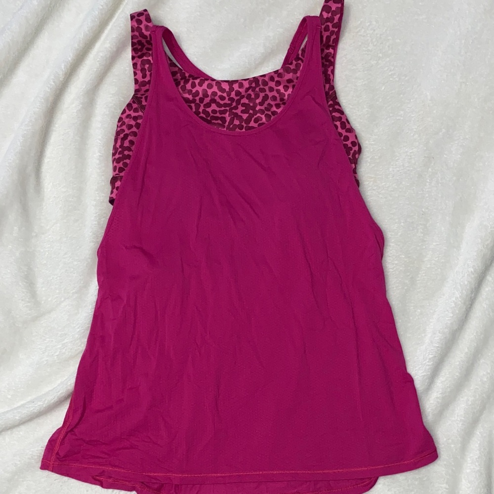 Lululemon Vibrant Pink Leopard Print Tank Top and sports bra combo